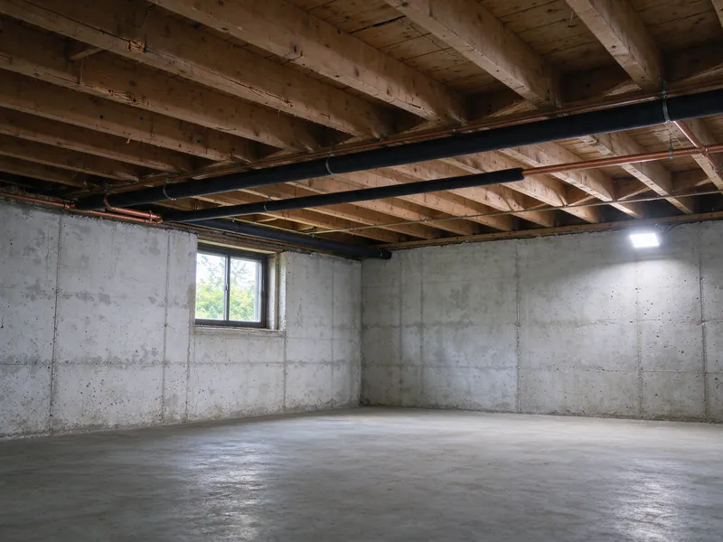 Insulated copper hot water lines running under the joists of an unfinished basement